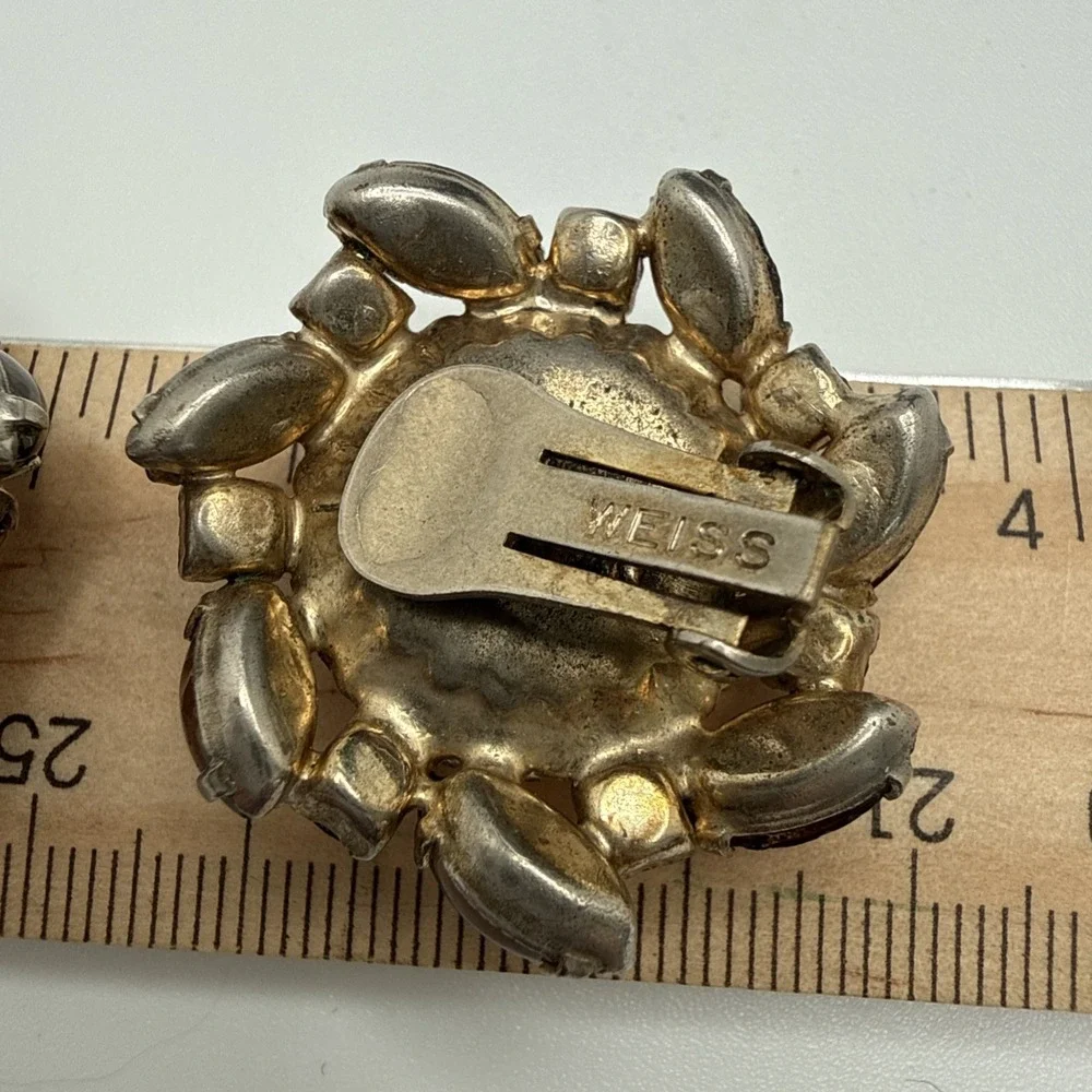 Vintage Weiss Honey Amber High Domed Cabochon Crown Setting Clip On Earrings